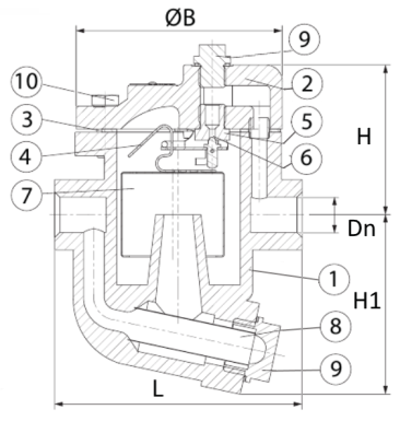 Эскиз габариты и размеры конденсатоотводчик АДЛ Стимакс АС11 перевернутый стакан муфтовый (резьбовой)