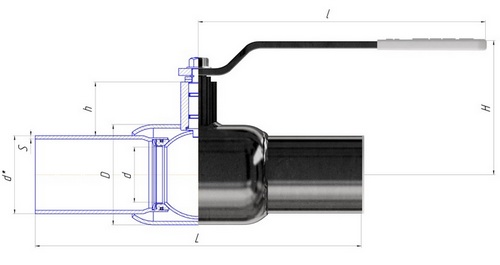 Эскиз Кран шаровый ALSO КШ.П.Р.150.25-01 Ду150 Ру25 под приварку под редуктор или привод