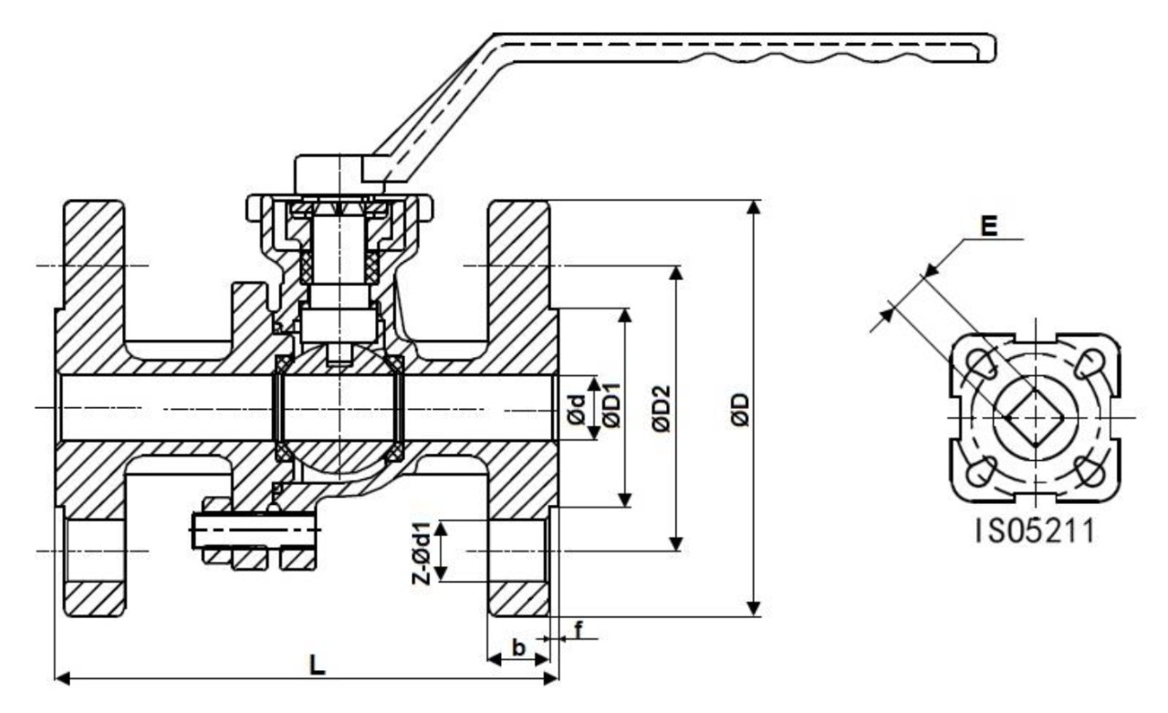 Краны шаровые DN.ru BV3232P(2pc)-FP-F-ISO-H WDVF Ду50-200 Ру16/40 полнопроходные, фланцевые, корпус - нержавеющая сталь 316, уплотнение - PTFE, с ISO-фланцем и рукояткой