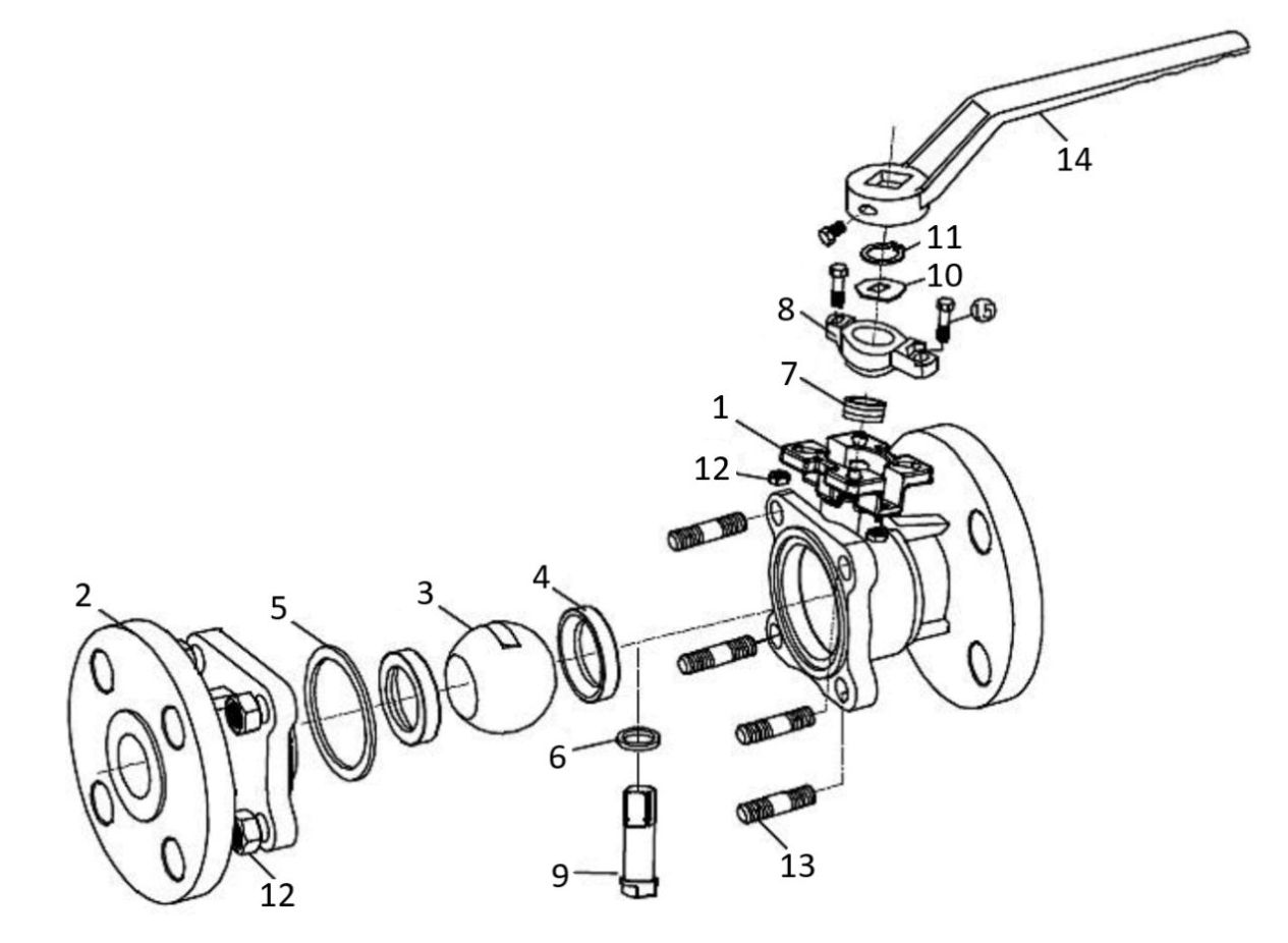 Краны шаровые DN.ru BV3232P(2pc)-FP-F-ISO-H WDVF Ду50-200 Ру16/40 полнопроходные, фланцевые, корпус - нержавеющая сталь 316, уплотнение - PTFE, с ISO-фланцем и рукояткой