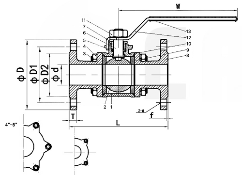 Краны шаровые САГА S-BFXX-4 Ду15-150 трехсоставные, полнопроходные, фланцевые, нержавеющая сталь AISI304