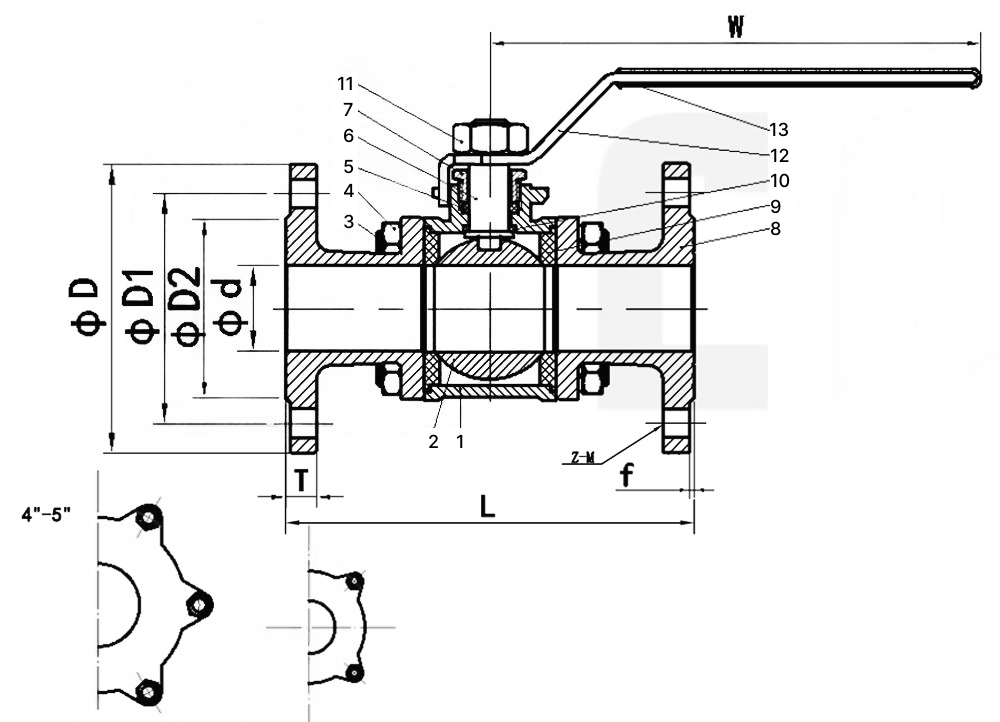 Кран шаровой САГА S-BF50-4 Ду50 Ру16 полнопроходной, трехсоставной, нержавеющая сталь AISI304, уплотнение - PTFE/RPTFE/PPL, фланцевый, рукоятка