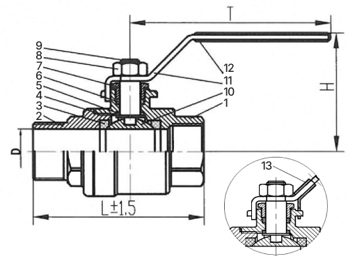 Краны шаровые полнопроходные муфтовые САГА S-BMfmXX-4 Ду15-32 из нержавеющей стали AISI304, с рукояткой