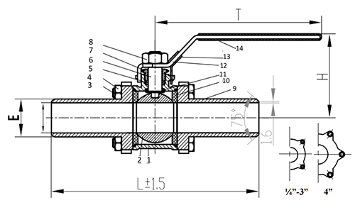 Краны шаровые САГА S-BWXX-4 Ду10-150 полнопроходные трехсоставные под приварку