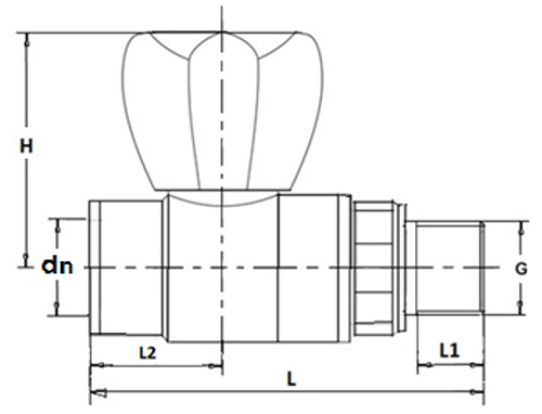 Кран шаровой для радиатора Политэк 991001 20х1/2″ Дн20x15 Ру25 прямой стандартнопроходной, PP-R, под приварку/наружная резьба, управление кран-букса