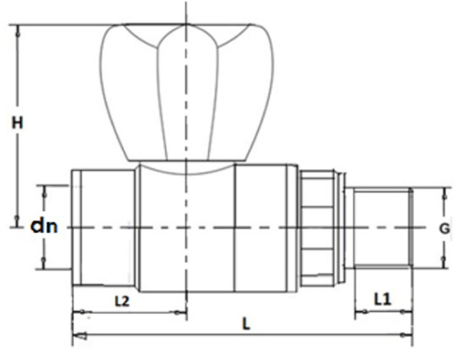 Кран шаровой для радиатора Политэк 999901 25х1/2″ Дн25x15 Ру25 прямой стандартнопроходной, PP-R, под приварку/наружная резьба, управление кран-букса
