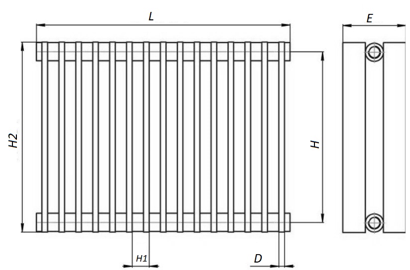 Радиаторы стальные трубчатые КЗТО Параллели В2 1029-3215 Вт 16-50 секций, высота 500 мм настенные, присоединение резьбовое - 1/2″, подключение - нижнее универсальное, белые