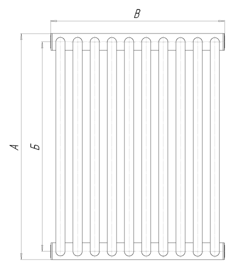 Радиатор трубчатый КЗТО РС 2-1750-8, правое нижнее подключение G1/2, 8 секций, с термостатическим клапаном