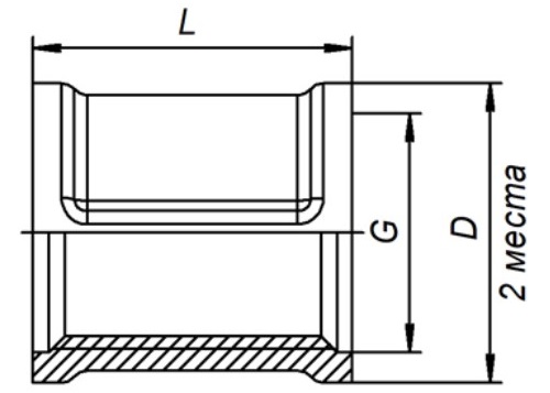 Муфта LD 1″ Ду25 Ру4 латунная никелированная, присоединение - внутренняя резьба