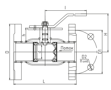 Эскиз Кран шаровой цельносварной LD Regula КШ.Ц.Ф.Р Ду125 Ру16 стандартнопроходной, фланцевый, с редуктором