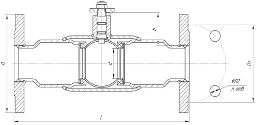 Кран шаровой LD КШЦФР 16″ Ду400 Ру16 полнопроходной, уплотнение - PTFE, двухходовой, углеродистая сталь 20, фланцевый, цельносварной, с редуктором