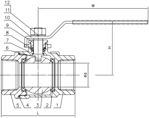 Кран шаровой Lotar LTR-TA25/4 1″ Ду25 Ру64 полнопроходной, двухсоставной, резьбовой, внутренняя резьба, корпус - нержавеющая сталь AISI 304 (CF8), уплотнение - PTFE, управление - рукоятка-рычаг