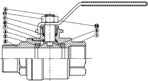 Кран шаровой Lotar LTR-TB25/4 1″ Ду25 Ру64 полнопроходной, двухсоставной, резьбовой, наружная/внутренняя резьба, корпус - нержавеющая сталь AISI 304 (CF8), уплотнение - PTFE, управление - рукоятка-рычаг