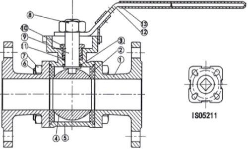 Кран шаровой Lotar LTR-TFp50/4 Ду50 Ру40 полнопроходной, трехсоставной, фланцевый, ISO5211, корпус - нержавеющая сталь AISI 304 (CF8), уплотнение - PTFE, управление - рукоятка-рычаг