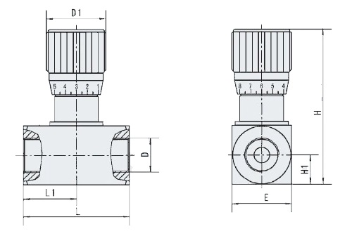 Дроссель двунаправленный LSQ L G20-G1″ Ду25 Ру315 условный проход 20 мм, присоединение внутренняя резьба, корпус - сталь, уплотнение - NBR