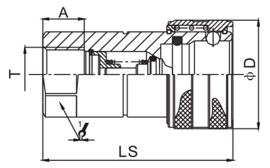 Розетка БРС LSQ S2-SS Дн12.5х1/2″ Ру103, присоединение внутренняя резьба NPT1/2″, диаметр стыка Dn12.5, корпус - нержавеющая сталь, уплотнение Viton, ISO 7241-B