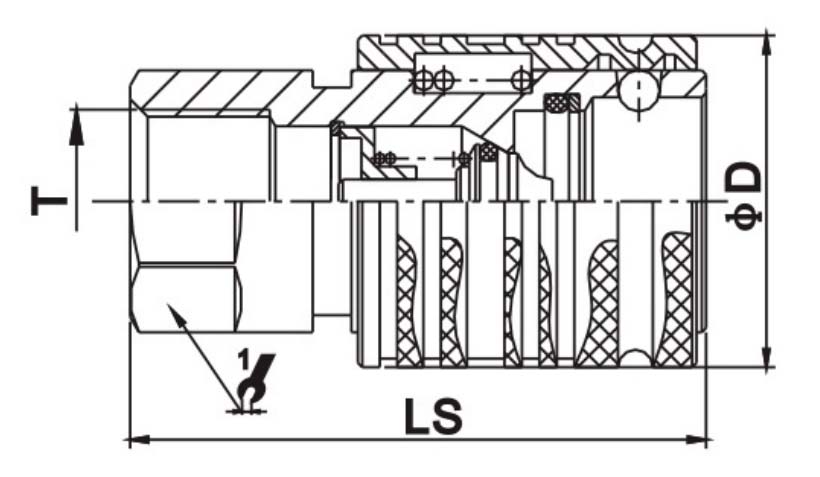 Розетка БРС LSQ S5 Дн12.5х1/2″ Ру207, присоединение внутренняя резьба G1/2″, диаметр стыка Dn12.5, корпус - сталь, уплотнение NBR, ISO 5675