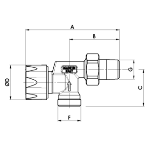 Клапан запорный для радиатора LUXOR M 320 1/2'' Ду15 Ру10, наружная резьба