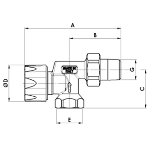 Клапан запорный для радиатора LUXOR M 322 1/2″ Ду15 Ру10 внутренняя/наружная резьба