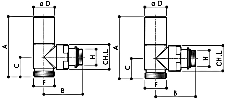 Комплект термостатический LUXOR KT 259/A Ду15 Ру16 угловой евроконус, корпус - латунь белый хромированный