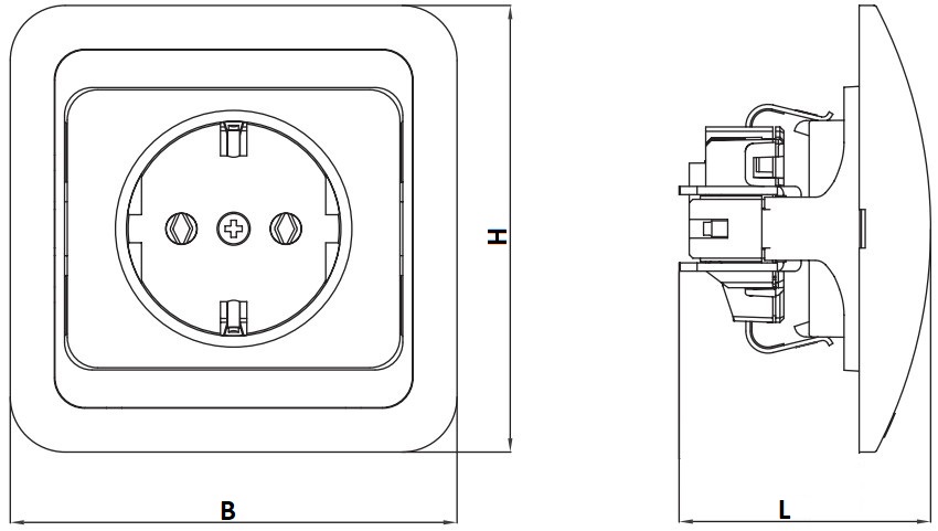 Розетка Makel Mimoza 1-местная скрытой установки с заземлением, с крышкой, номинальный ток - 16А, степень защиты IP20, керамика, цвет - белый