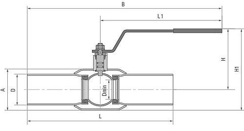 Кран шаровой Маршал 11с67п GAS PRO 2ЦП.00.1 8″ Ду200 Ру25 стандартнопроходной, двухходовой, углеродистая сталь 20, уплотнение - фторопласт Ф4К20, под приварку с рукояткой