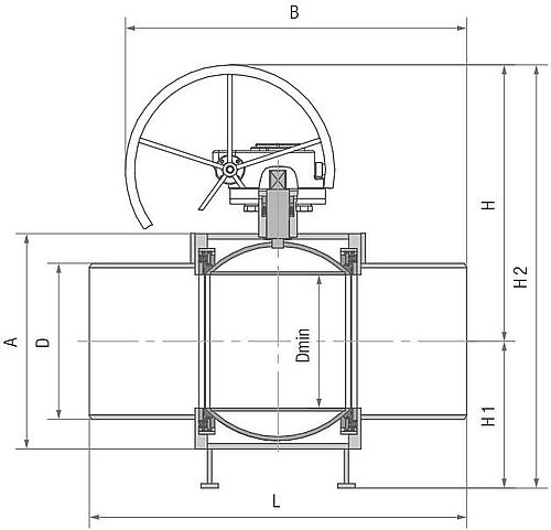 Кран шаровой Маршал 11с67п GAS PRO 2ЦП.00.3 20″ Ду500 Ру25 стандартнопроходной, двухходовой, углеродистая сталь 20, уплотнение - фторопласт Ф4К20, под приварку с редуктором