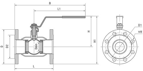 Кран шаровой Маршал 11с67п GAS PRO 2ЦФ.01.1 8″ Ду200 Ру16 стандартнопроходной, двухходовой, углеродистая сталь 09Г2С, уплотнение - фторопласт Ф4К20, фланцевый с рукояткой