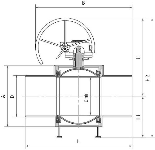 Кран шаровой Маршал 11с67п GAS PRO ЦП.00.3 14″ Ду350 Ру25 полнопроходной, двухходовой, углеродистая сталь 20, уплотнение - фторопласт Ф4К20, под приварку с редуктором