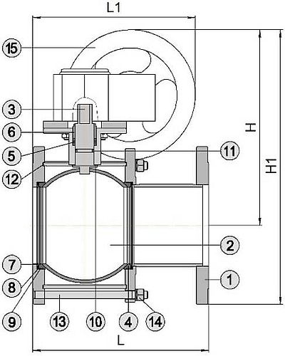 Кран шаровой Маршал 11с67п GAS PRO СФ.00.3 3″ Ду80 Ру16 полнопроходной, двухходовой, углеродистая сталь 20, уплотнение - фторопласт Ф4К20, фланцевый с редуктором