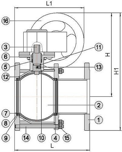 Кран шаровой Маршал 11с67п GAS PRO СФ.00.3 6″ Ду150 Ру16 полнопроходной, двухходовой, углеродистая сталь 20, уплотнение - фторопласт Ф4К20, фланцевый с редуктором