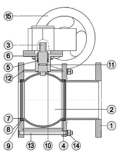 Кран шаровой Маршал 11с67п GAS PRO СФ.00.3 3″ Ду80 Ру16 полнопроходной, двухходовой, углеродистая сталь 20, уплотнение - фторопласт Ф4К20, фланцевый с редуктором