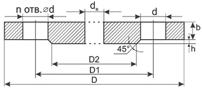 Эскиз Фланец стальной плоский Ду20 Ру16 тип 01 ряд 1 исполнение B ст.09Г2С гр.IV ГОСТ 33259-15