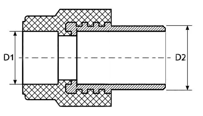 Муфта полипропиленовая PPRC комбинированная раъемная MeerPlast Дн20x1/2” Ру25 наружная резьба / под приварку серая