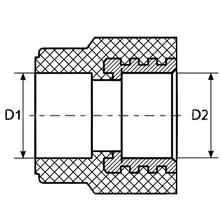 Муфта полипропиленовая PPRC комбинированная раъемная MeerPlast Дн50x1 1/2” Ру25 внутренняя резьба / под приварку серая