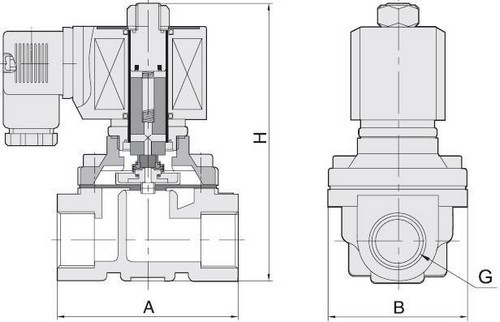 Эскиз Клапан электромагнитный Smart SM-5564 G 1/2″ Ду15 Ру10 резьбовой, прямого действия, нормально открытый, латунный, уплотнение FKM, AC 24V