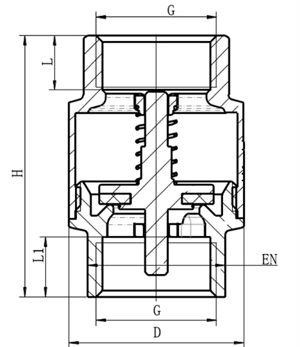 Клапан обратный MVI AquaHit CV.720 1 1/2″ Ду40 Ру10 муфтовый, пружинный, с латунным сердечником, корпус - латунь, уплотнение - NBR