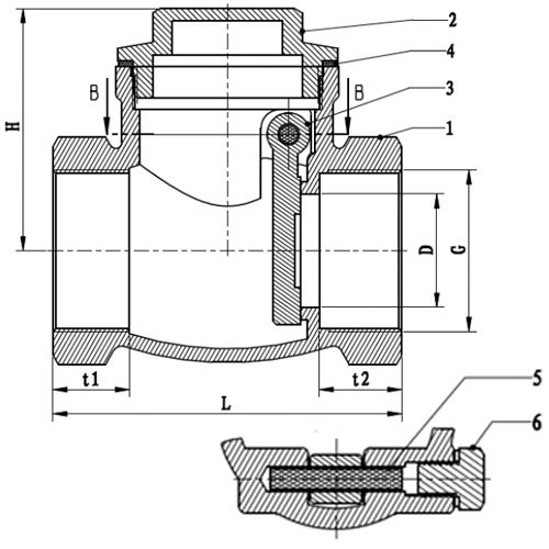 Клапан обратный MVI CV.530 1 1/2″ Ду40 Ру16 муфтовый, одностворчатый, дисковый, горизонтальный, латунный, внутренняя резьба