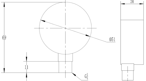 Манометр радиальный MVI RM.5010.03, диапазон показаний до 10 бар, диаметр корпуса 50 мм, с нижним подключением G1/4
