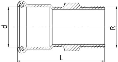 Муфта MVI SS.520.0404 Ду15x1/2″ Ру16 корпус - нержавеющая сталь AISI304, присоединение - пресс/наружная резьба
