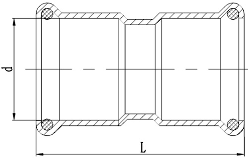 Муфта равнопроходная MVI SS.522.09 Ду42 Ру16 корпус - нержавеющая сталь AISI304, присоединение - пресс