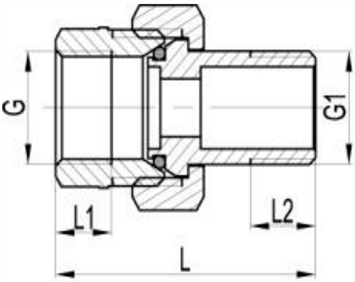 Соединитель латунный MVI AquaHit 1/2″ Ду15 Ру16 разъемный, прямой, корпус - латунь, уплотнение - EPDM, присоединение - внутренняя/наружная резьба