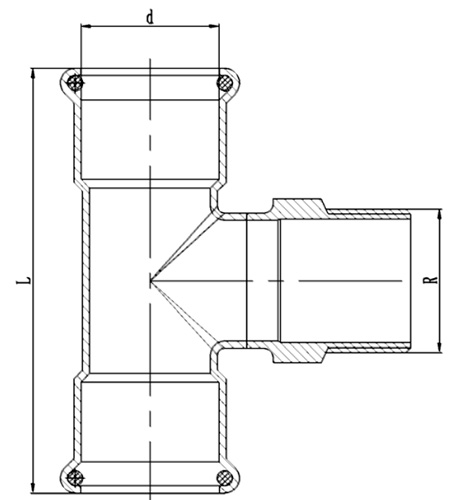 Тройники MVI SS.642 Ду22x1/2-3/4″ Ру16 переходные, корпус - нержавеющая сталь, присоединение - пресс/наружная резьба