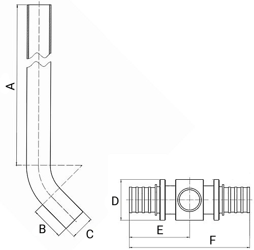 Трубки MVI SF.651 Дн16-20 Ру25 аксиальные, Т-образные, приборные, с накидной гайкой, для PE-X труб, материал корпуса – латунь, покрытие – никель, длина – 250 мм