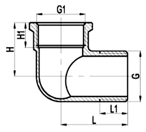 Угольник для труб из сшитого полиэтилена MVI BF.532.05 Дн20х20 Ру40, присоединение - внутренняя / наружная резьба, материал корпуса – латунь никелированная