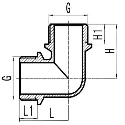 Угольник для труб из сшитого полиэтилена MVI BF.533.06 Дн25х25 Ру40, присоединение - наружная резьба, материал корпуса – латунь никелированная