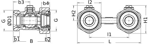 Узлы нижнего подключения MVI TR.4 3/4″ Ду20 Ру10 с шаровым затвором, для двухтрубных систем, прямые/угловые, наружная резьба/накидная гайка, материал корпуса – латунь