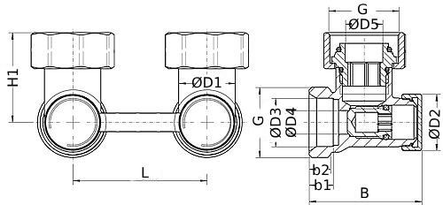 Узел нижнего подключения MVI TR.4 3/4″ Ду20 Ру10 для двухтрубных систем, угловой, наружная резьба/накидная гайка, материал корпуса – латунь