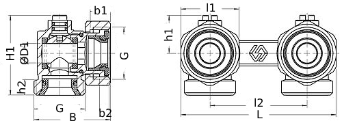 Узлы нижнего подключения MVI TR.4 3/4″ Ду20 Ру10 с шаровым затвором, для двухтрубных систем, прямые/угловые, наружная резьба/накидная гайка, материал корпуса – латунь