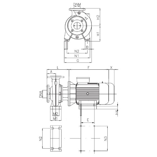 Насос консольно-моноблочный DAB NKM-G 100-315/316/A/BAQE/22/4 - IE3 поверхностный, корпус - чугун, мощность - 22кВт, напор - 36м, производительность - 3500л/мин, 380В